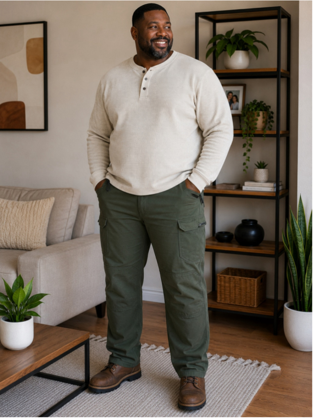 Men's Unbranded Cargo Pants 3XL Green Fleece Lined